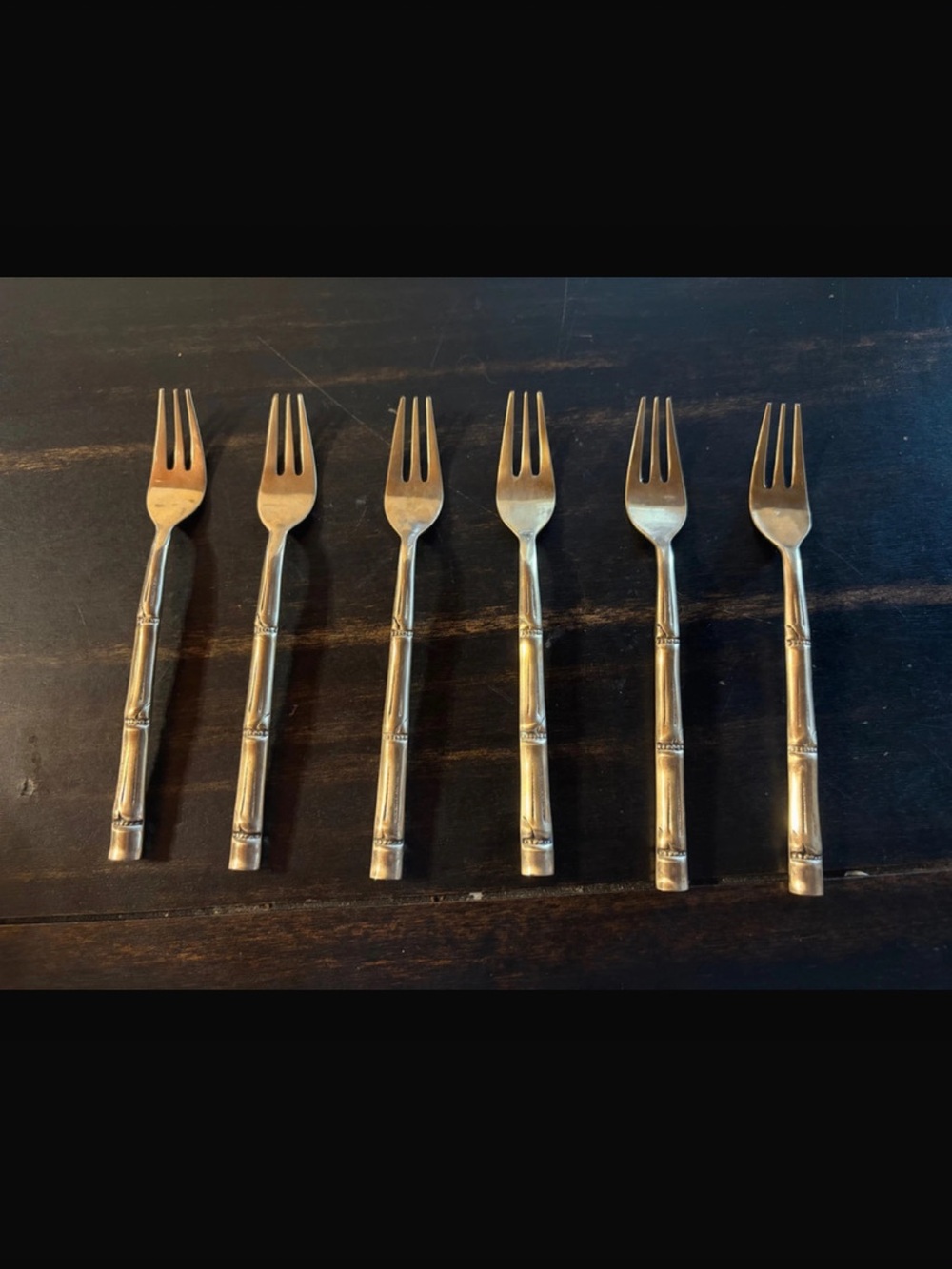 Bamboo Style Bronzed Nickel Cocktail Forks Set of 6